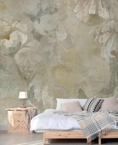 Graues und gelbes personalisierbares Vintage-Wandbild namens Evanea von Loris Drago für Schlafzimmer und Wohnzimmer