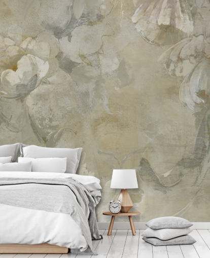 mural de pared vintage personalizable gris y amarillo llamado Evanea de Loris Drago para dormitorios y salas de estar