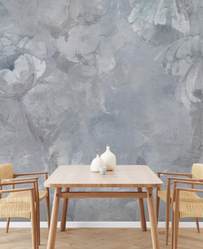mural de pared floral azul y gris llamado Evanea II de Loris Drago para dormitorios y salas de estar
