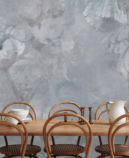 blue and gray floral wall mural called Evanea II by Loris Drago for bedrooms and living rooms