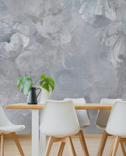 blue and grey floral wall mural called Evanea II by Loris Drago for bedrooms and living rooms