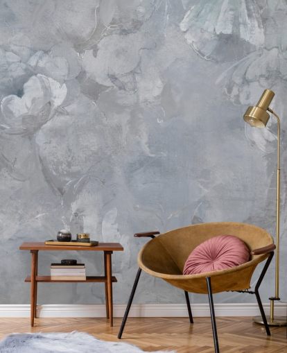 mural de pared floral azul y gris llamado Evanea II de Loris Drago para dormitorios y salas de estar mural de pared floral azul y gris llamado Evanea II de Loris Drago para dormitorios y salas de estar