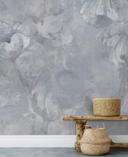 mural de pared floral azul y gris llamado Evanea II de Loris Drago para dormitorios y salas de estar mural de pared floral azul y gris llamado Evanea II de Loris Drago para dormitorios y salas de estar