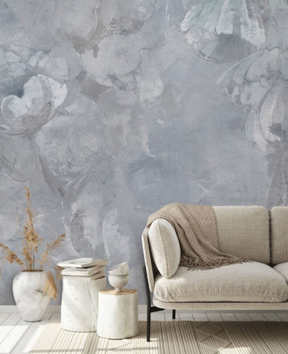 blaues und graues Blumenwandbild namens Evanea II von Loris Drago für Schlafzimmer und Wohnzimmer blaues und graues Blumenwandbild namens Evanea II von Loris Drago für Schlafzimmer und Wohnzimmer
