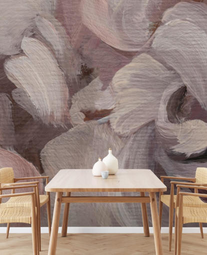 rosafarbenes und lila individuelles abstraktes Wandbild namens Fluence von Loris Drago für Schlafzimmer