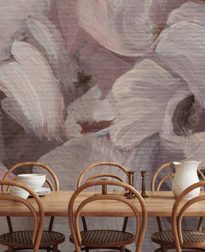 murale astratto personalizzato rosa e viola chiamato Fluence di Loris Drago per camere da letto