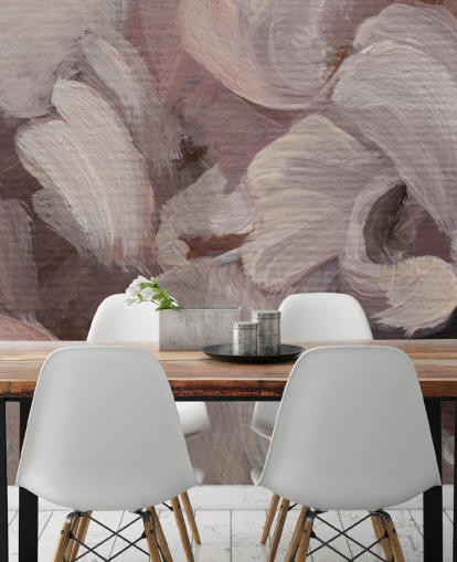 murale astratto personalizzato rosa e viola chiamato Fluence di Loris Drago per camere da letto