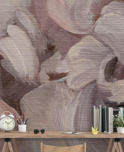 mural abstracto personalizado rosa y morado llamado Fluence de Loris Drago para dormitorios