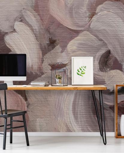 murale astratto personalizzato rosa e viola chiamato Fluence di Loris Drago per camere da letto