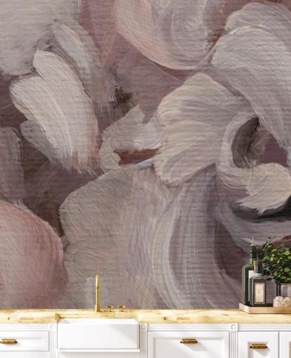 mural abstrato personalizado rosa e roxo chamado Fluence de Loris Drago para quartos