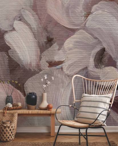 mural abstrato personalizado rosa e roxo chamado Fluence de Loris Drago para quartos