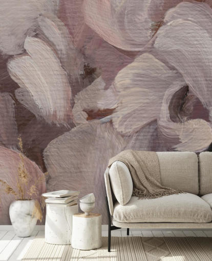 rosafarbenes und lila individuelles abstraktes Wandbild namens Fluence von Loris Drago für Schlafzimmer