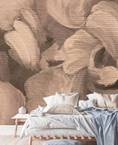 murale astratto personalizzabile color seppia chiamato Fluence II di Loris Drago per sale da pranzo e uffici domestici murale astratto personalizzabile color seppia chiamato Fluence II di Loris Drago per sale da pranzo e uffici domestici