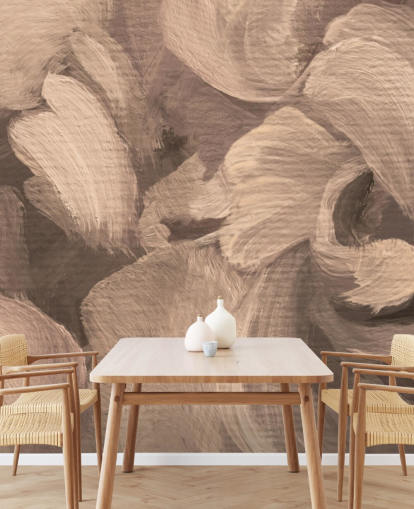 sepia anpassningsbar abstrakt väggmålning kallad Fluence II av Loris Drago för matsalar och hemmakontor