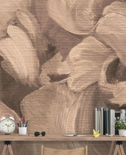 mural abstrato personalizável em sépia chamado Fluence II de Loris Drago para salas de jantar e escritórios domésticos