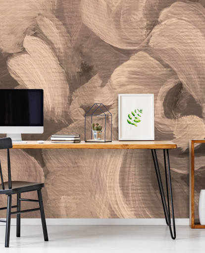 sepia aanpasbare abstracte muurschildering genaamd Fluence II van Loris Drago voor eetkamers en thuiskantoren