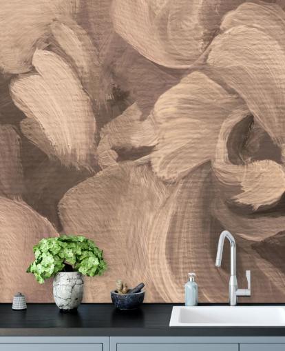 murale astratto personalizzabile color seppia chiamato Fluence II di Loris Drago per sale da pranzo e uffici domestici murale astratto personalizzabile color seppia chiamato Fluence II di Loris Drago per sale da pranzo e uffici domestici