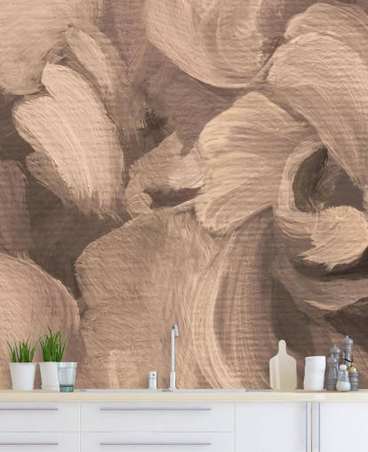 mural abstracto personalizable en sepia llamado Fluence II de Loris Drago para comedores y oficinas domésticas