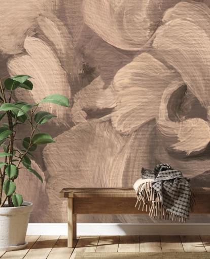 sepia anpassningsbar abstrakt väggmålning kallad Fluence II av Loris Drago för matsalar och hemmakontor