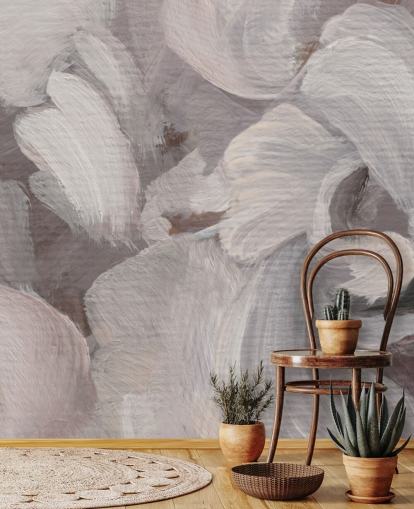 white and purple abstract mural called Fluence III by Loris Drago for bedrooms and living rooms