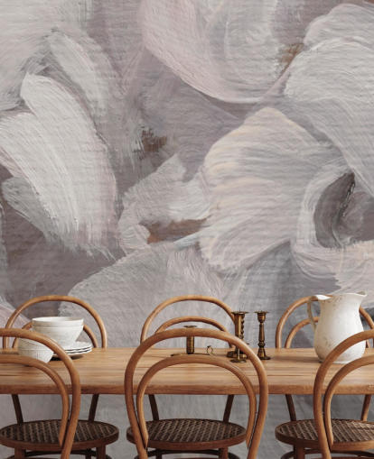 murale astratto bianco e viola chiamato Fluence III di Loris Drago per camere da letto e salotti