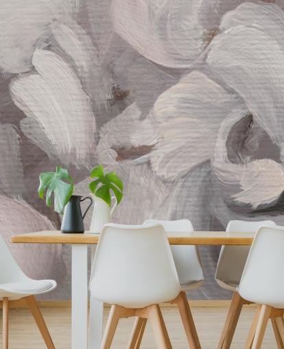 weißes und lila abstraktes Wandbild namens Fluence III von Loris Drago für Schlafzimmer und Wohnzimmer