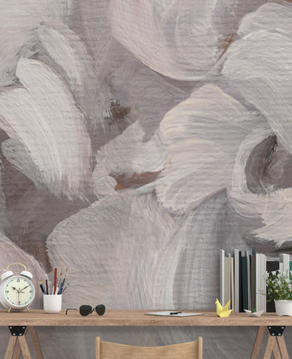 white and purple abstract mural called Fluence III by Loris Drago for bedrooms and living rooms