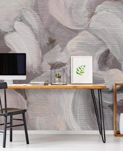 white and purple abstract mural called Fluence III by Loris Drago for bedrooms and living rooms