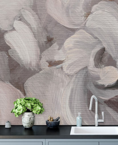 white and purple abstract mural called Fluence III by Loris Drago for bedrooms and living rooms white and purple abstract mural called Fluence III by Loris Drago for bedrooms and living rooms