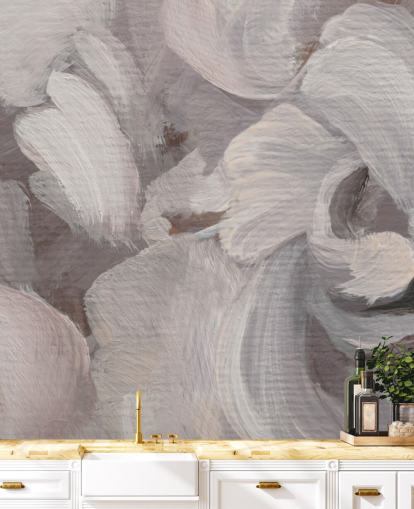 mural abstracto blanco y morado llamado Fluence III de Loris Drago para dormitorios y salas de estar mural abstracto blanco y morado llamado Fluence III de Loris Drago para dormitorios y salas de estar
