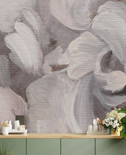 mural abstracto blanco y morado llamado Fluence III de Loris Drago para dormitorios y salas de estar