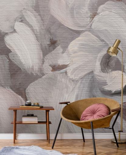 mural abstrato branco e roxo chamado Fluence III de Loris Drago para quartos e salas de estar