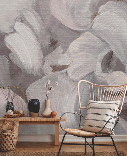 peinture murale abstraite blanche et violette appelée Fluence III de Loris Drago pour les chambres et les salons peinture murale abstraite blanche et violette appelée Fluence III de Loris Drago pour les chambres et les salons