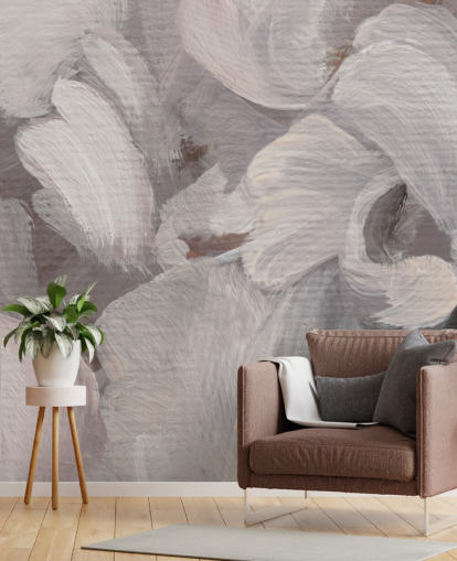 mural abstrato branco e roxo chamado Fluence III de Loris Drago para quartos e salas de estar