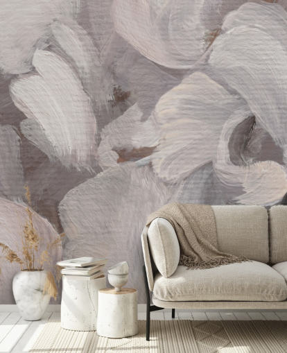 witte en paarse abstracte muurschildering genaamd Fluence III van Loris Drago voor slaapkamers en woonkamers witte en paarse abstracte muurschildering genaamd Fluence III van Loris Drago voor slaapkamers en woonkamers