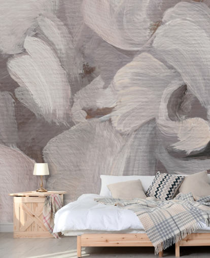 witte en paarse abstracte muurschildering genaamd Fluence III van Loris Drago voor slaapkamers en woonkamers witte en paarse abstracte muurschildering genaamd Fluence III van Loris Drago voor slaapkamers en woonkamers