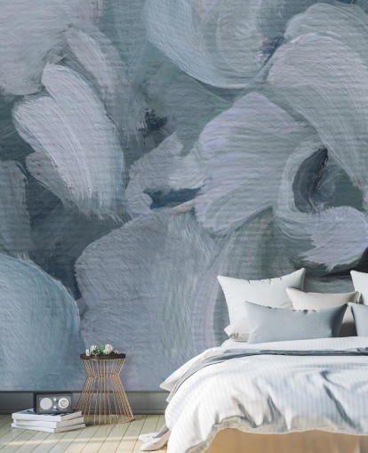 blått tilpassbart abstrakt blomstermaleri kalt Fluence IV av Loris Drago for soverom, bad og kjøkken blått tilpassbart abstrakt blomstermaleri kalt Fluence IV av Loris Drago for soverom, bad og kjøkken