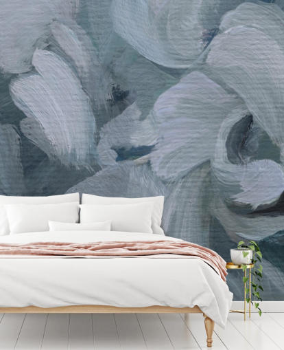 murale floreale astratto blu personalizzabile chiamato Fluence IV di Loris Drago per camere da letto, bagni e cucine murale floreale astratto blu personalizzabile chiamato Fluence IV di Loris Drago per camere da letto, bagni e cucine