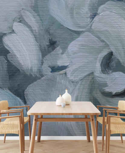 blauwe aanpasbare abstracte bloemenmuurschildering genaamd Fluence IV van Loris Drago voor slaapkamers, badkamers en keukens blauwe aanpasbare abstracte bloemenmuurschildering genaamd Fluence IV van Loris Drago voor slaapkamers, badkamers en keukens