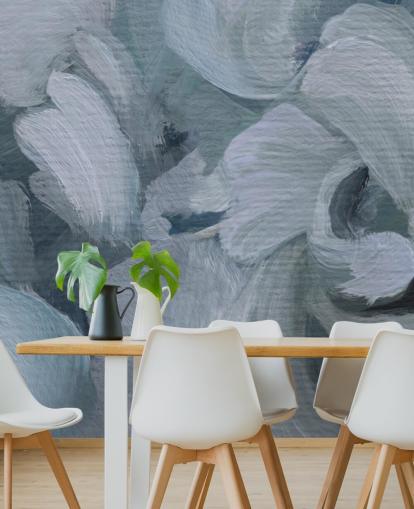 peinture murale florale abstraite bleue personnalisable appelée Fluence IV de Loris Drago pour les chambres, les salles de bain et les cuisines