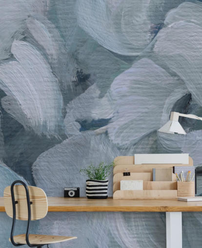 mural floral abstrato personalizável azul chamado Fluence IV de Loris Drago para quartos, banheiros e cozinhas