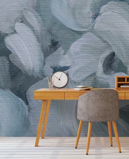blue customisable abstract floral mural called Fluence IV by Loris Drago for bedrooms, bathrooms and kitchens