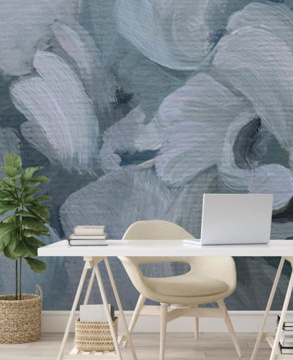 mural floral abstrato personalizável azul chamado Fluence IV de Loris Drago para quartos, banheiros e cozinhas