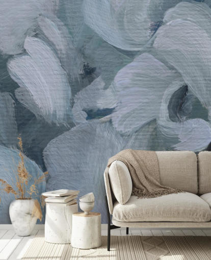blue customizable abstract floral mural called Fluence IV by Loris Drago for bedrooms, bathrooms and kitchens