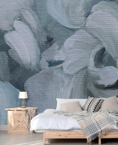 mural floral abstracto personalizable azul llamado Fluence IV de Loris Drago para dormitorios, baños y cocinas mural floral abstracto personalizable azul llamado Fluence IV de Loris Drago para dormitorios, baños y cocinas