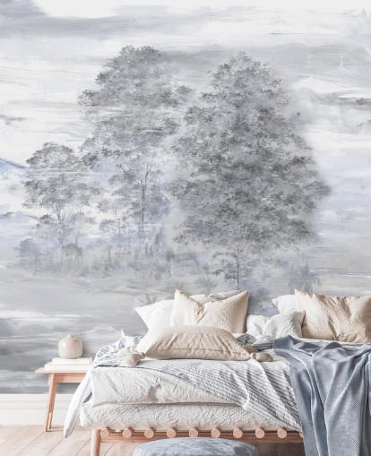 grijze en beige aanpasbare abstracte landschapsmuurschildering genaamd Velaria van Loris Drago