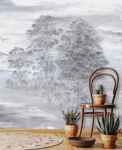 grijze en beige aanpasbare abstracte landschapsmuurschildering genaamd Velaria van Loris Drago