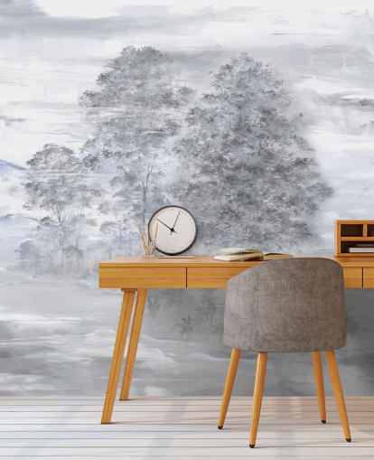 grijze en beige aanpasbare abstracte landschapsmuurschildering genaamd Velaria van Loris Drago