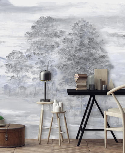 gray and beige customizable abstract landscape mural called Velaria by Loris Drago