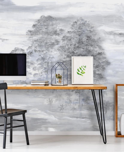 Personalisierbares abstraktes Landschaftsgemälde in Grau und Beige namens Velaria von Loris Drago